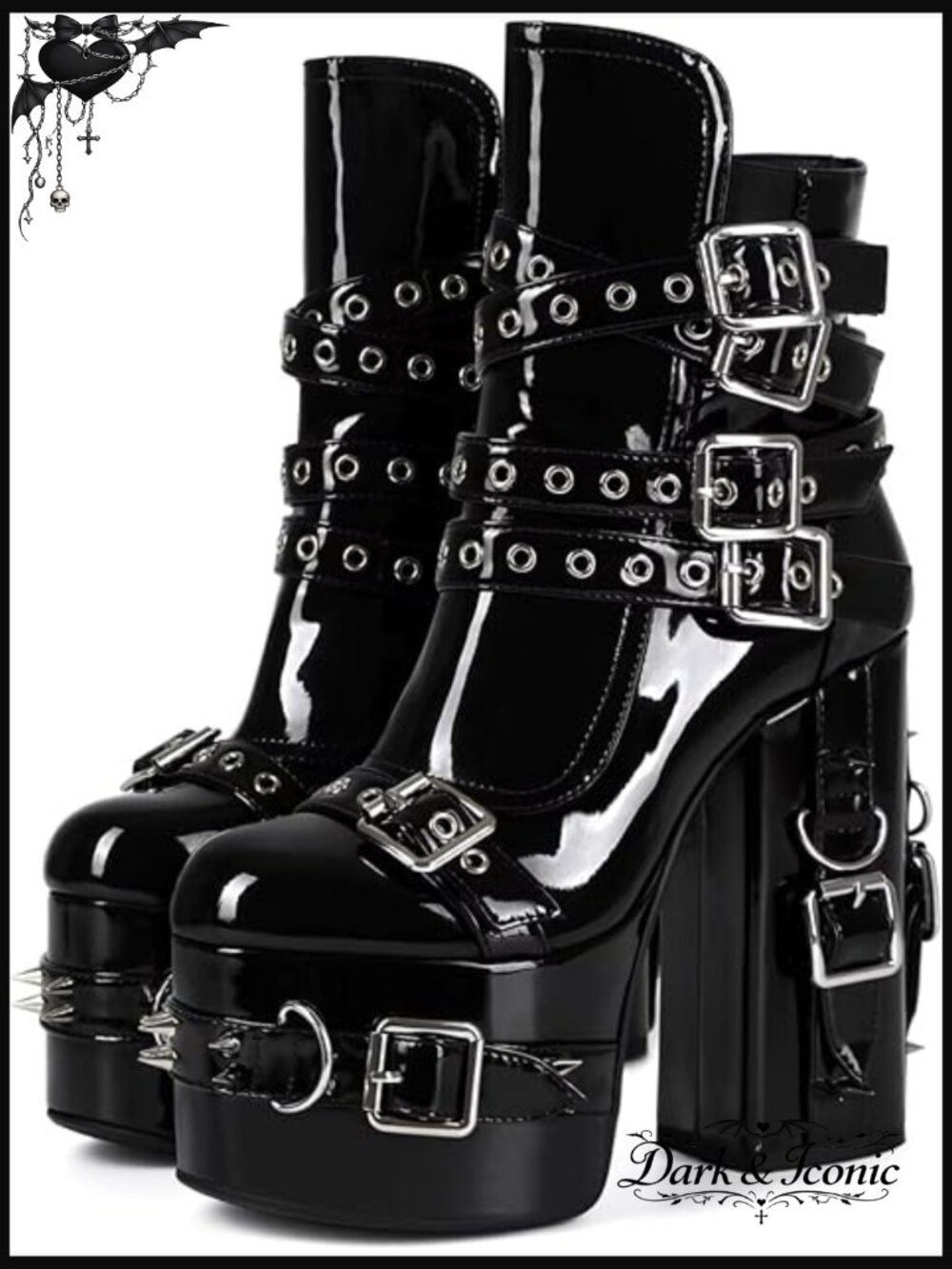 Chunky Platform Ankle Booties with Buckle Strap, Synthetic Leather, Zip Closure